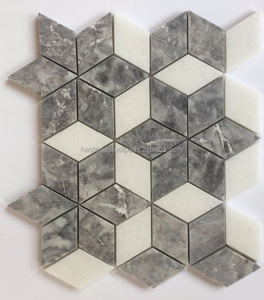 Khối Gạch Mosaic Đá Cẩm Thạch 3D Hiện Đại Cổ Điển Màu Xám