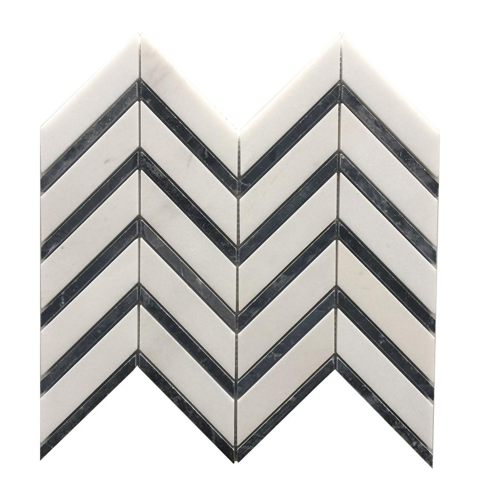Gạch khảm đá cẩm thạch Chevron màu trắng sữa và đen sữa chất lượng cao bán buôn trực tiếp Việt Nam