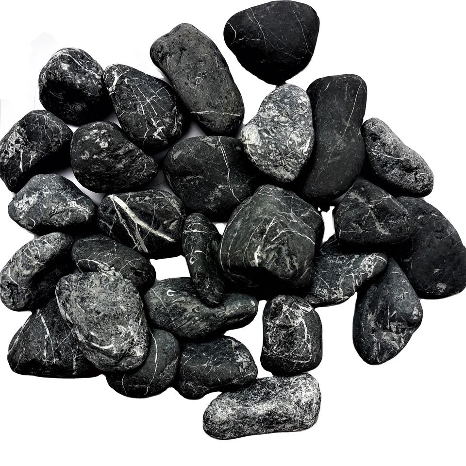 Natural Black Tumbled Round Shape Rock Pebble Stone Landscape and Decoration Cobbles & Pebbles
