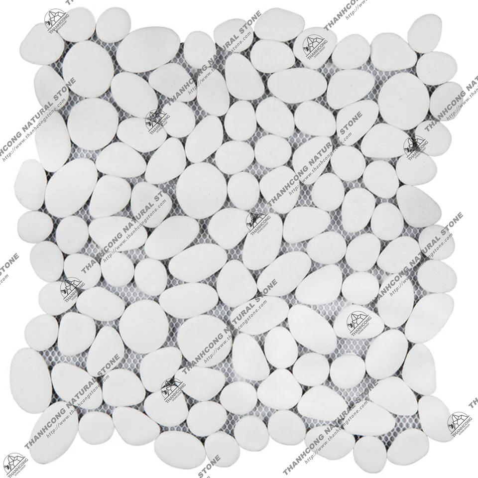 Modern White 8-10mm Pebble Decorative Rectangle Wall Tiles Random Size for Interior Kitchen Living Room Bedroom Hotel & Villa