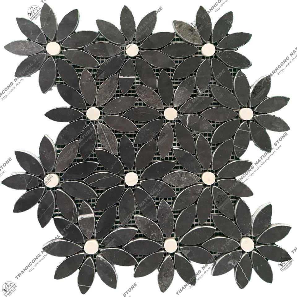 Modern White 8-10mm Flower Pattern Mosaic Wall Tiles Decorative Rectangular Tiles for Kitchen Living Room Bedroom Hotel Villa