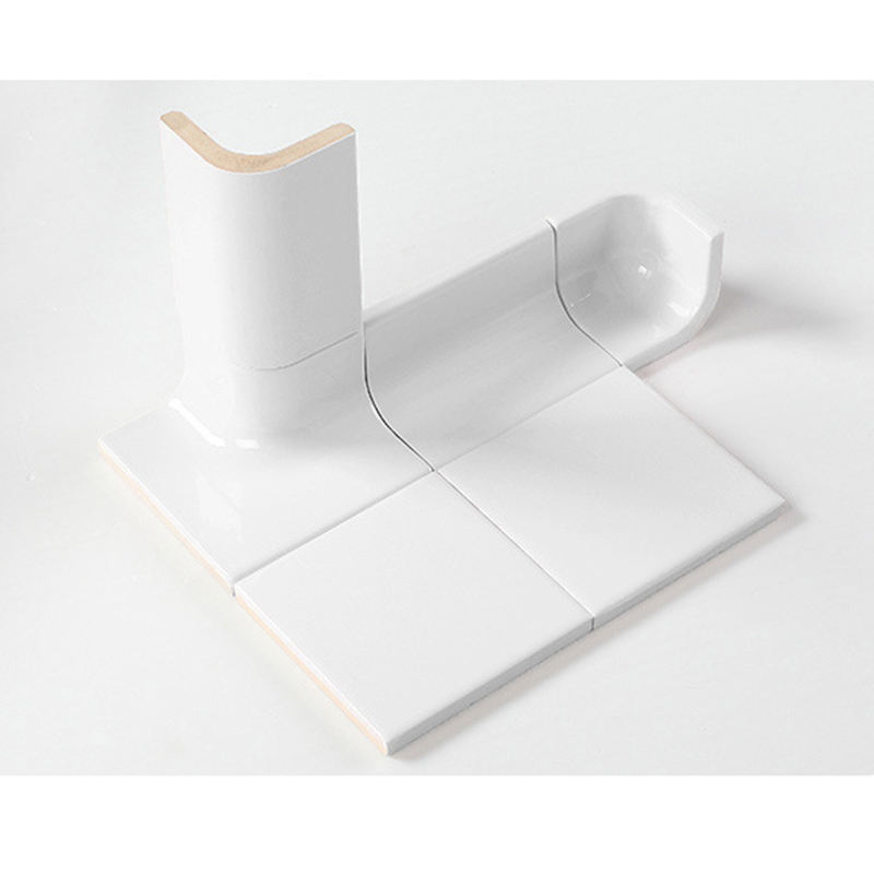 Gạch ốp chân tường bo cong gốm sứ trắng 80x100mm trang trí quầy lễ tân