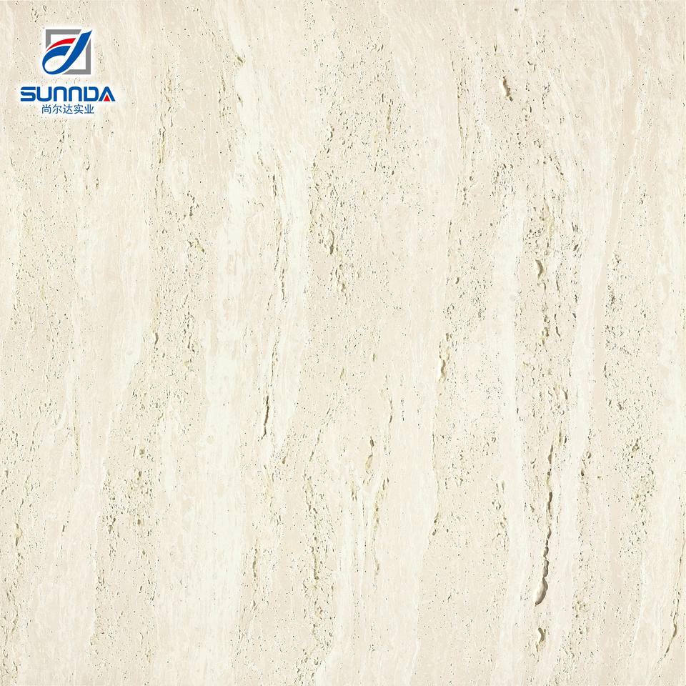 Gạch lát sàn sứ men bóng vân đá Travertine kem 600x600 Hạng AAA màu be tự nhiên Gạch lát sàn gốm men bóng