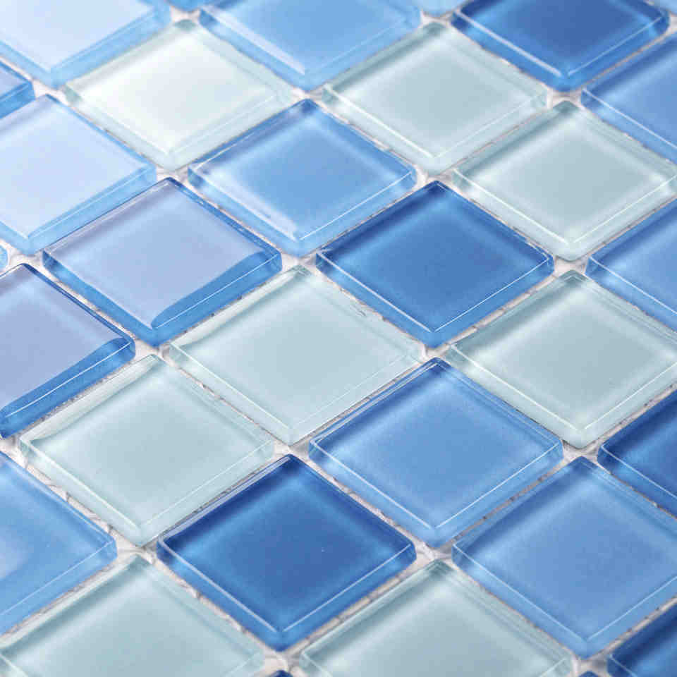 Gạch khảm hồ bơi sợi thủy tinh màu xanh trang trí ốp tường nhà bếp 25x25 mm