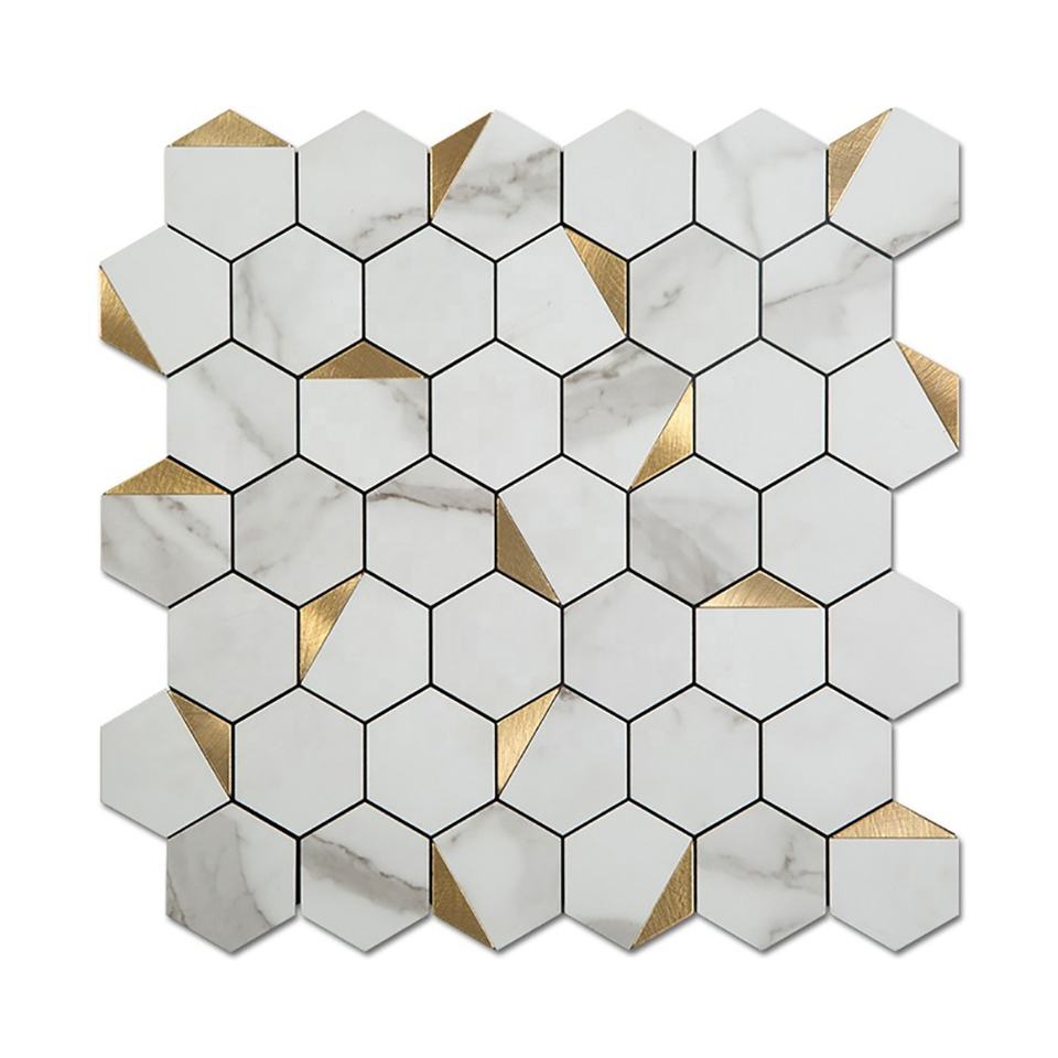 Gạch dán tường Mosaic hình lục giác trắng tự dính bằng nhựa composite nhôm