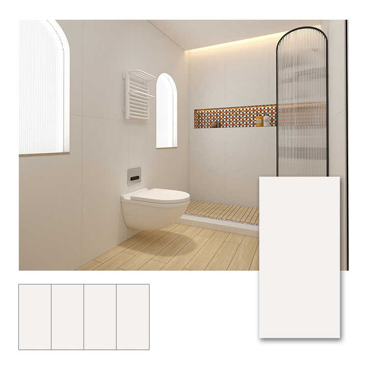 Gạch men sứ trắng ốp tường phòng tắm mài mờ 600x1200 mm