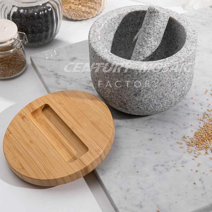 Bộ cối và chày đá granite xám thiết kế mới
