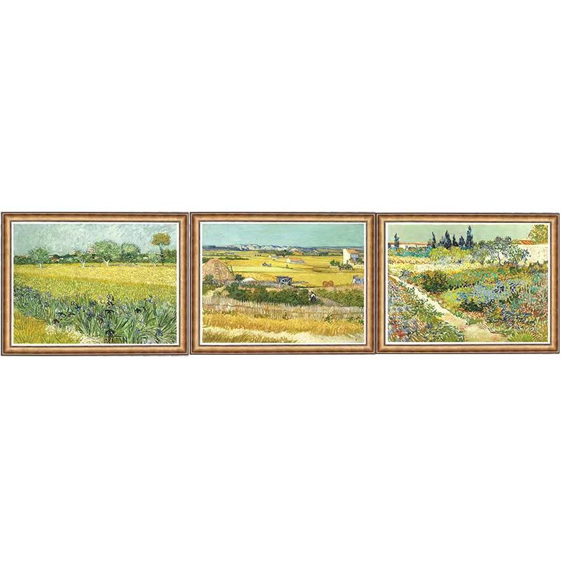 E WECIAL Tranh đĩa sứ Phù điêu Trang trí phòng khách, phòng ăn, phông nền TV Phong cảnh Châu Âu Van Gogh Harvest Ma