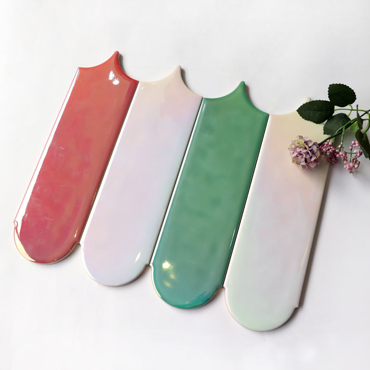 Gạch ốp tường mosaic lông vũ gốm sứ mạ điện nhiều màu hình dạng không đều 90 x 308 mm