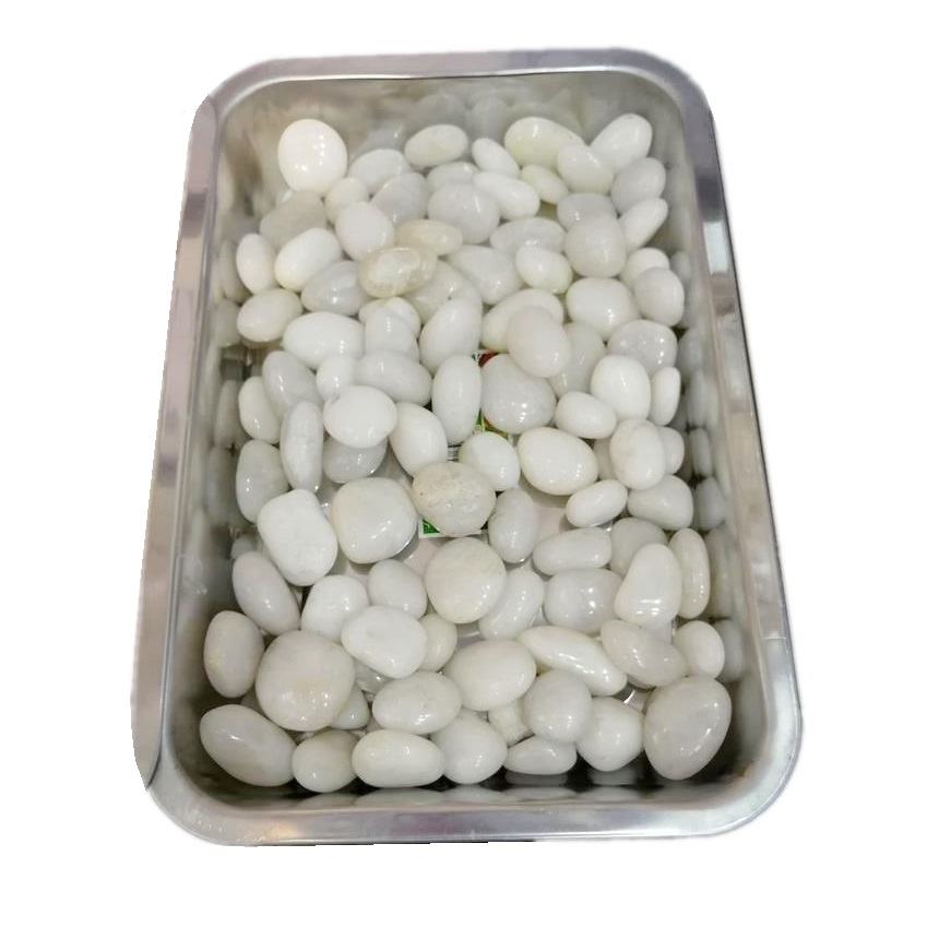 Đá cuội tròn trắng tự nhiên đánh bóng cao cấp dùng trang trí bể bơi, vườn, cảnh quan
