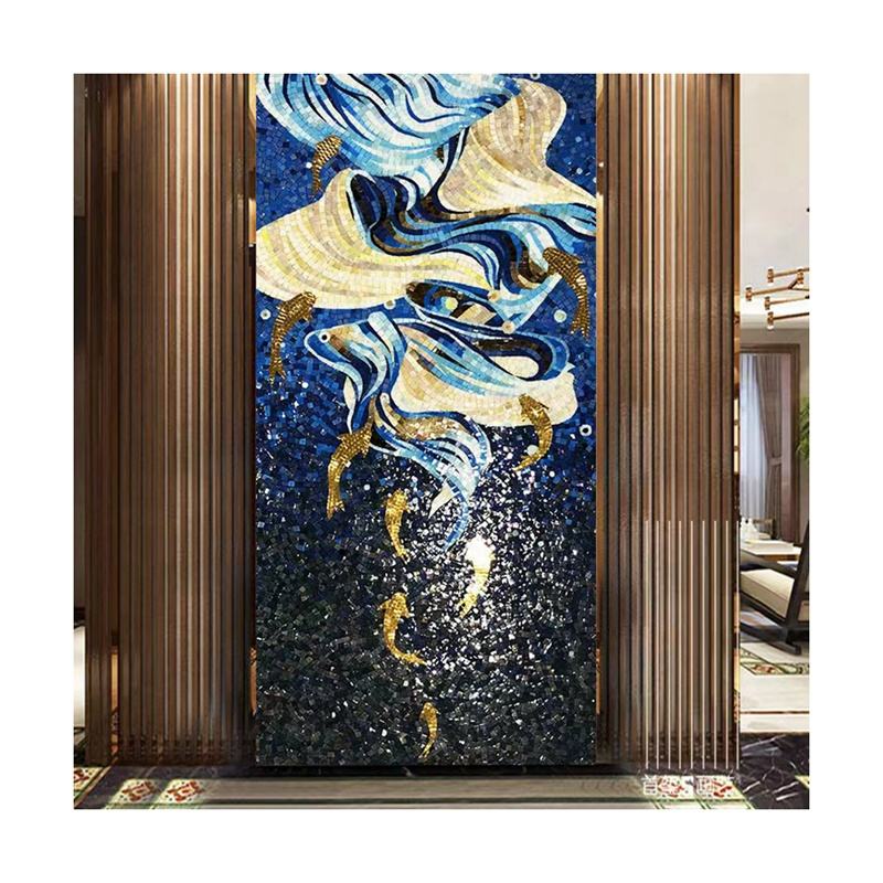 Gạch Sứ Tranh Khảm Hỗn Hợp Sứ Ngọc Bích Thủy Tinh Hiện Đại Tùy Biến Hình Cá Vàng Băng Xanh Dành Cho Khách Sạn