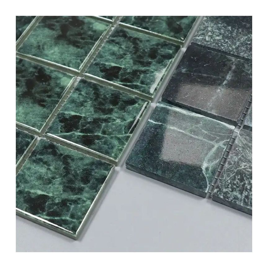 Gạch Mosaic Gốm Sứ Vân Đá Cẩm Thạch Lớn Màu Xanh Lá Thiết Kế Hiện Đại Dùng Cho Vườn Rừng, Hồ Bơi, Phòng Tắm, Nền Đá Tự Nhiên Cho Cảnh Quan
