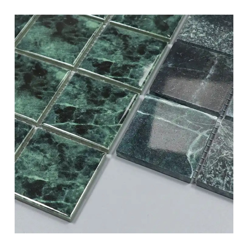 Gạch Mosaic Gốm Sứ Vân Đá Cẩm Thạch Lớn Màu Xanh Lá Thiết Kế Hiện Đại Dùng Cho Vườn Rừng, Hồ Bơi, Phòng Tắm, Nền Đá Tự Nhiên Cho Cảnh Quan