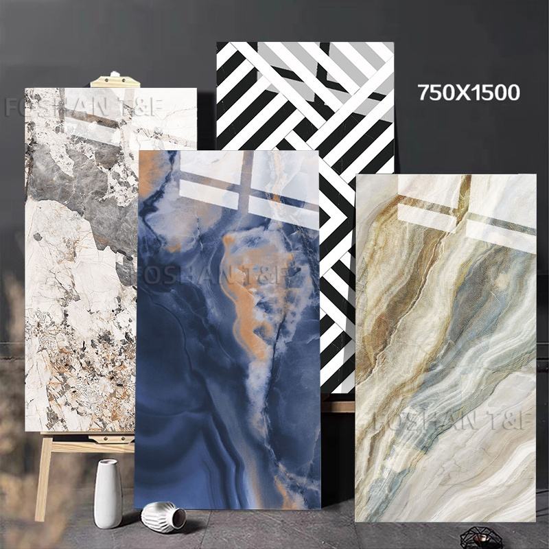 Mới 750x1500 mm Tấm Gạch Sứ Đánh Bóng Vân Đá Cẩm Thạch Hiện Đại Sang Trọng Dùng Để Lát Sàn Trang Trí Nội Thất Gia Đình