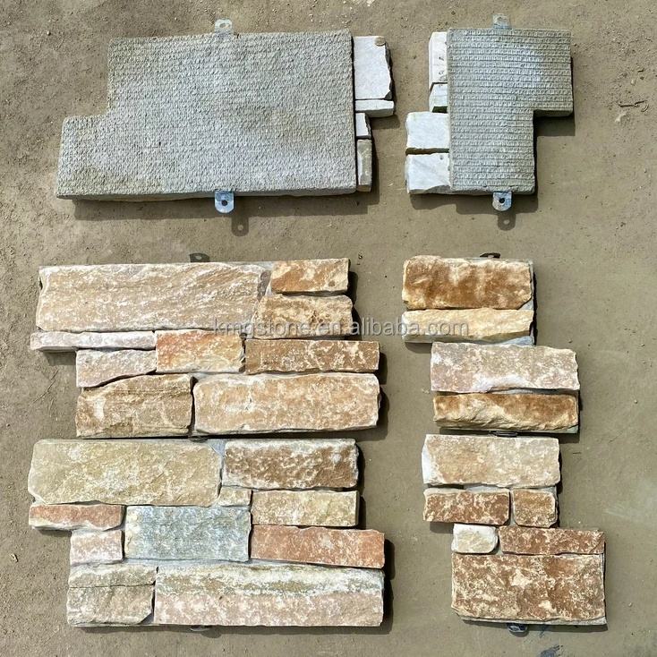 Tấm ốp tường đá thạch anh vàng trang trí ngoại thất kiểu xếp chồng