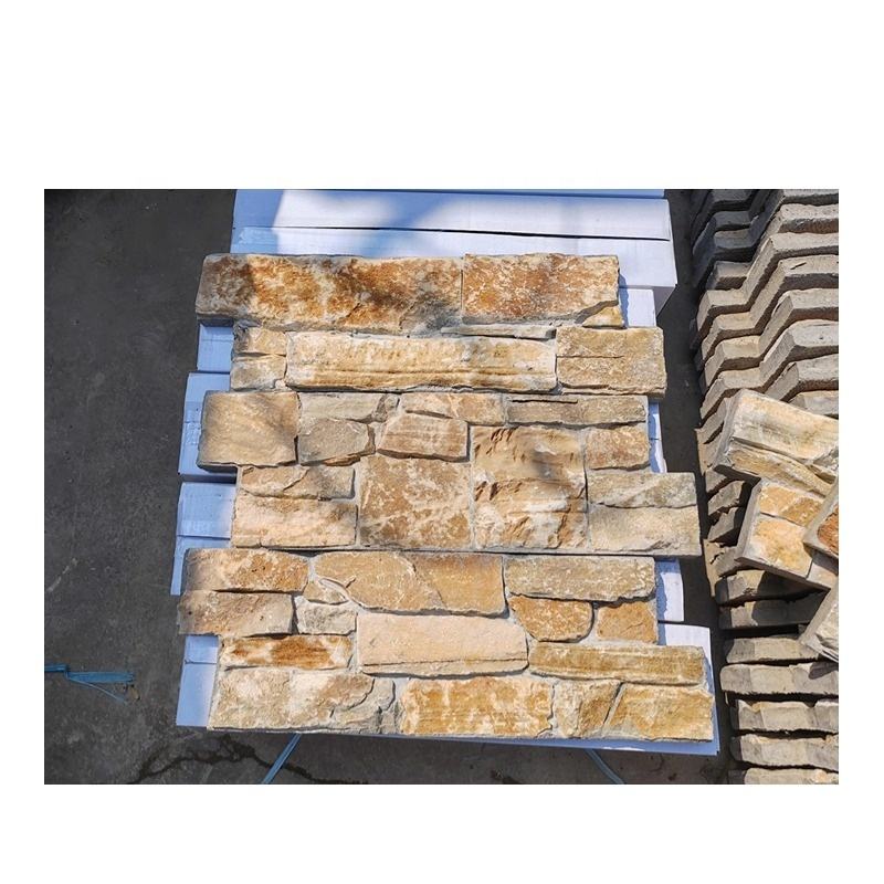 Đá phiến văn hóa tự nhiên ốp tường ngoại thất từ đá Quartzite vàng thiết kế hiện đại, dùng để trang trí nhà trong nhà và ngoài trời