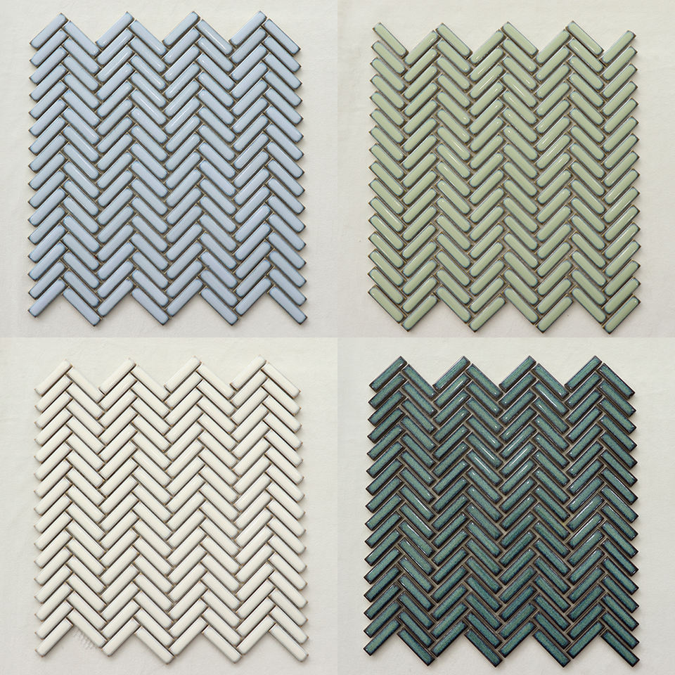 Gạch ốp tường trang trí nội ngoại thất, ốp bếp, Gạch Mosaic Gốm Sứ Bóng Hình Mũi Tên