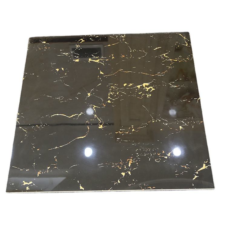 Gạch lát nền men bóng đen vân đá cẩm thạch đen và vàng thiết kế mới nhất 60x60