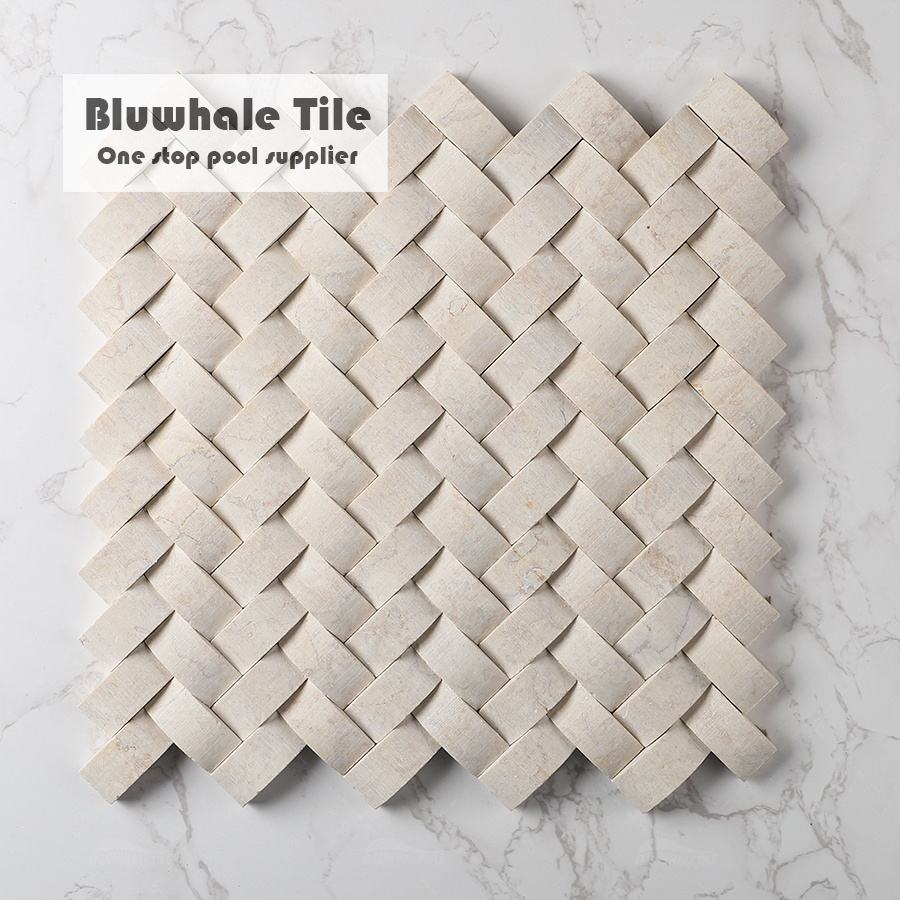 Gạch khảm đá tự nhiên mài phun nước Bluwhale Tile xưởng Phật Sơn 1x2 inch kiểu xương cá