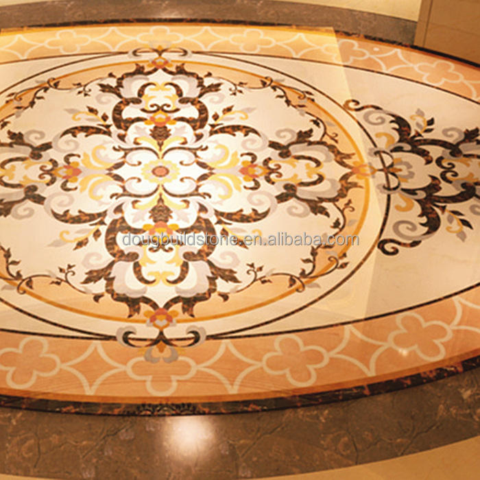 Dougbuild Sàn Đá Cẩm Thạch Sang Trọng Trong Nhà Dành Cho Hành Lang, Sảnh, Lát Kiểu Parquet Hình Vuông Màu Be, Thiết Kế Tùy Chỉnh, Khảm Huy Chương Cắt Bằng Tia Nước