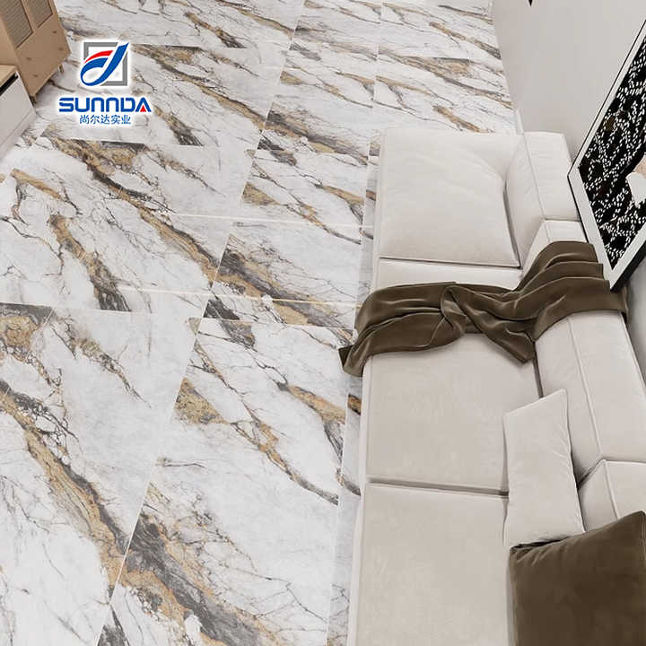Gạch lát sàn đá cẩm thạch men bóng cao cấp Golden Line White Carrara