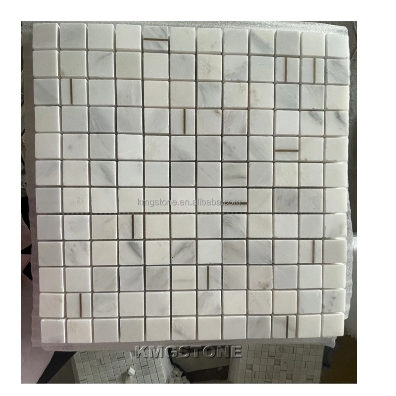 Gạch Mosaic Đá Cẩm Thạch Trắng Pha Lê Khắc Nước Với Khảm Đồng, Trang Trí Đá Thanh Lịch