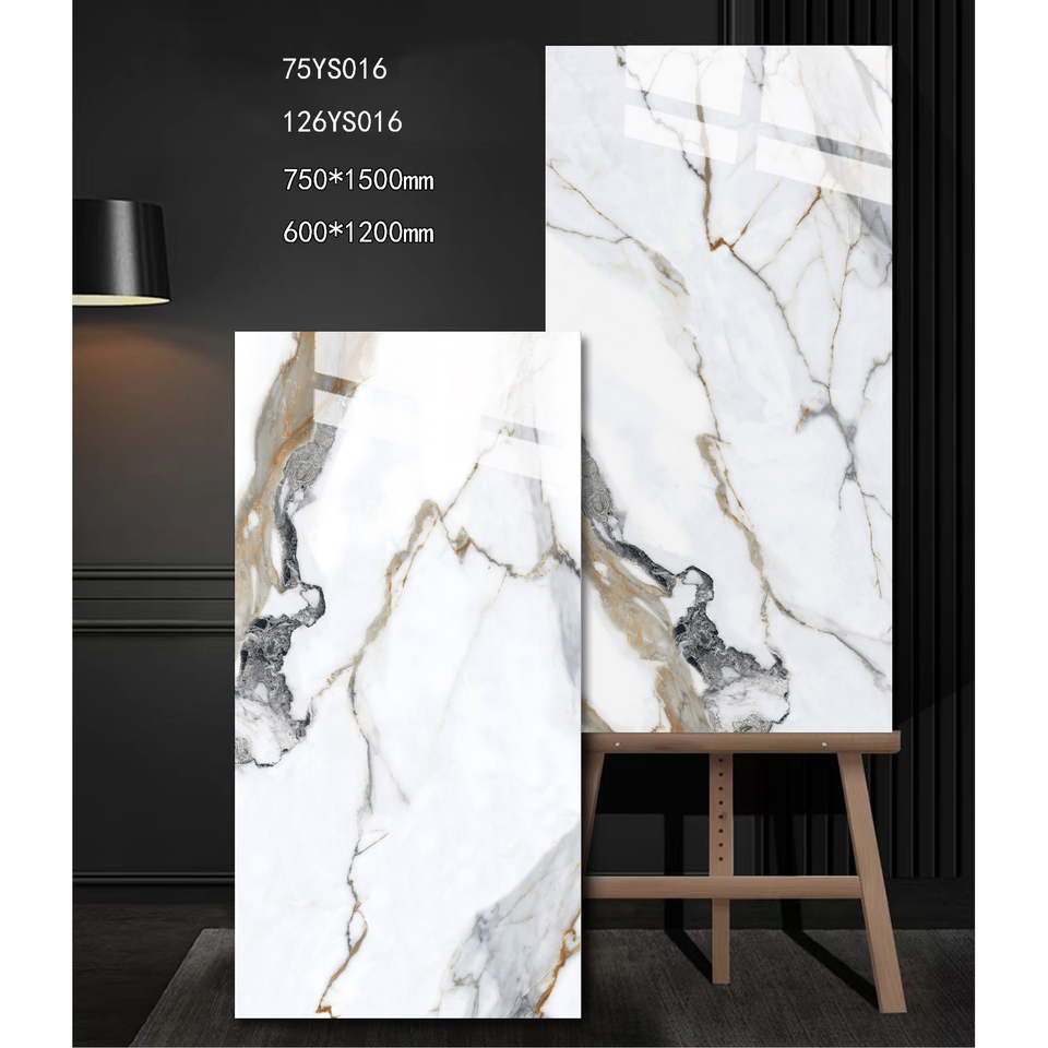 Gạch lát nền và ốp tường vân đá cẩm thạch vàng cá modern sang trọng 60x120cm