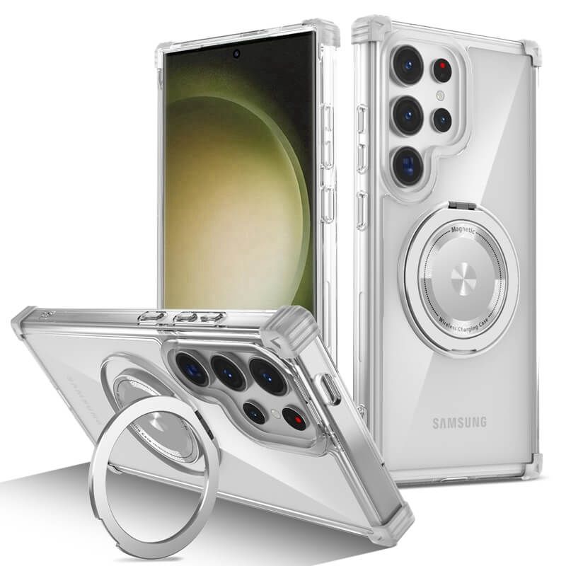 Ốp lưng điện thoại chống sốc trong suốt TPU+PC từ tính có giá đỡ, bảo vệ điện thoại di động dành cho Samsung S25 S24 S23 S22 S21