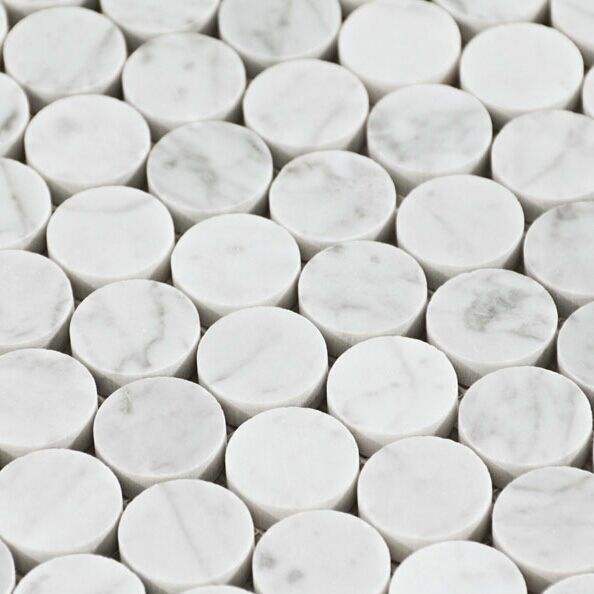 Gạch Mosaic Đồng Xu Đá Cẩm Thạch Tròn Màu Trắng Bianco Carrera Hiện Đại, Bề Mặt Mài Mờ và Đánh Bóng, Kích Thước Viên Chip 1/2/3 Inch