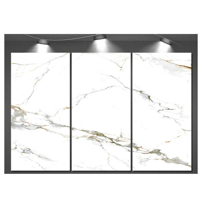 Tấm ốp lát porcelain khổ lớn 600*1200mm bề mặt đá cẩm thạch bóng, tráng men cao cấp
