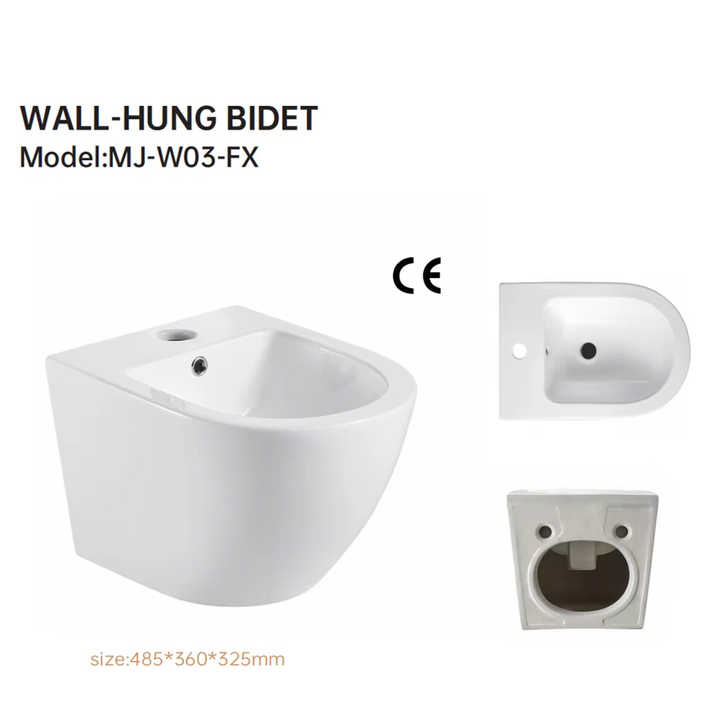 Bồn cầu treo tường hiện đại CE một khối thân tròn, bồn chứa âm tường, ống xả hình chữ P