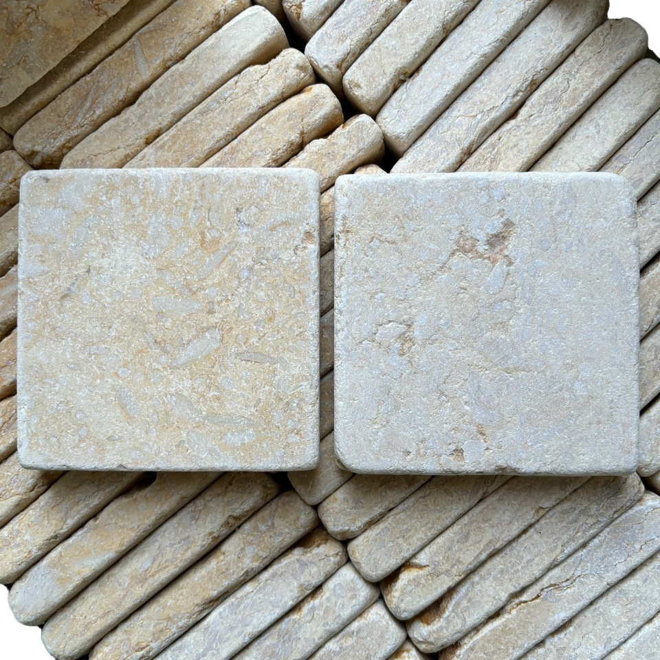 Gạch lát sàn sân vườn vuông đá cẩm thạch vàng gạo lấy cảm hứng Lâu đài Pháp Thủ công hiện đại Tấm đá đánh bóng hình móng ngựa đá Lyme mùa thu