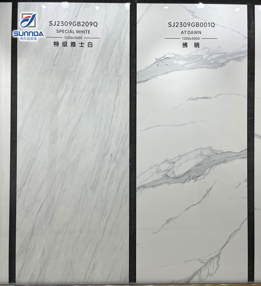 Phiến đá nung kết sứ vân cẩm thạch khổ lớn dùng ốp tường và lát sàn cho phòng khách hiện đại sang trọng từ nhà máy Trung Quốc.