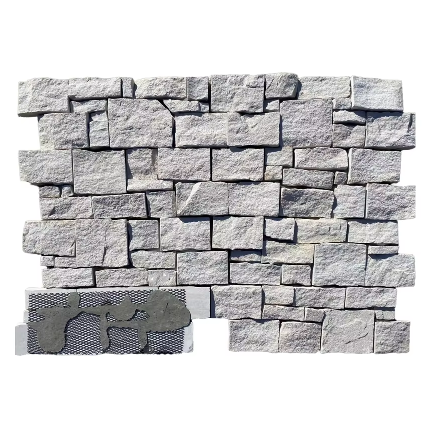 Tấm ốp tường ngoại thất khách sạn ngoài trời bằng đá văn hóa đá vôi, màu trắng hiện đại, ăn mòn axit, bề mặt chẻ tự nhiên.