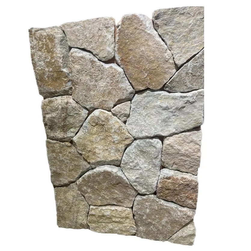 Tấm ốp tường xếp chồng veneer thạch anh vàng tự nhiên dạng tự do, gạch trang trí ngoại thất đá phiến ngoài trời, danh mục sản phẩm