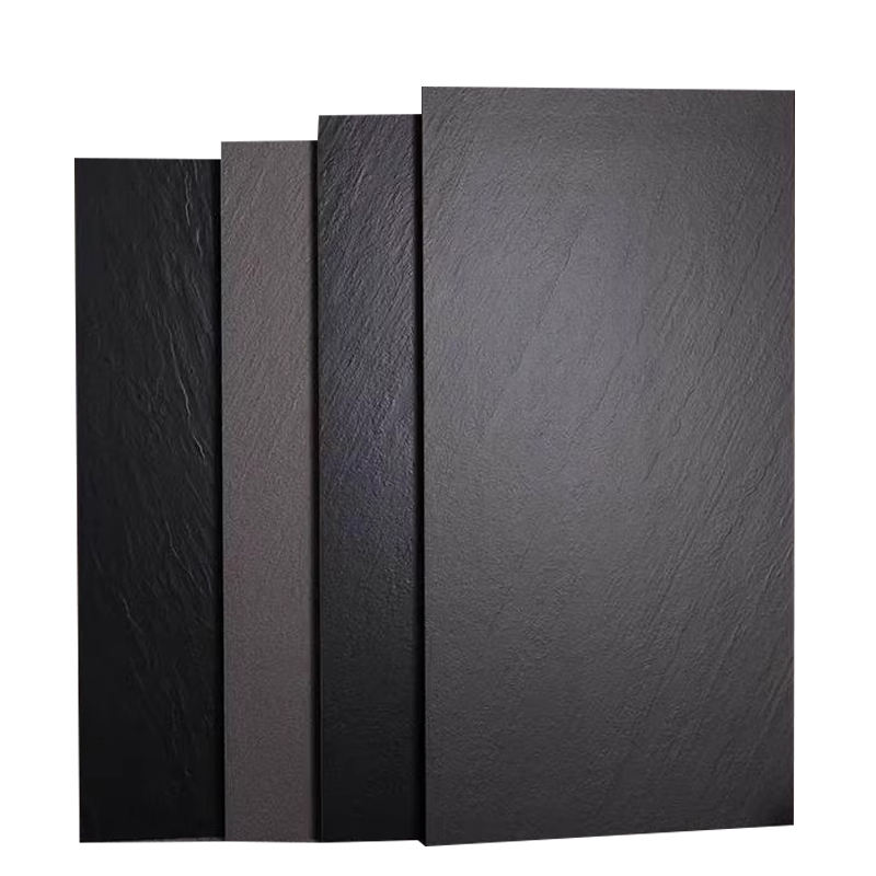 Gạch lát nền và ốp tường gốm đá sa thạch lõm vân đá phiến màu đen tuyền phong cách hiện đại Foshan 60x60