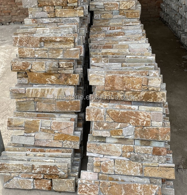 Đá phiến ngoại thất veneer Quartzite vàng tự nhiên cao cấp hiện đại ngoài trời