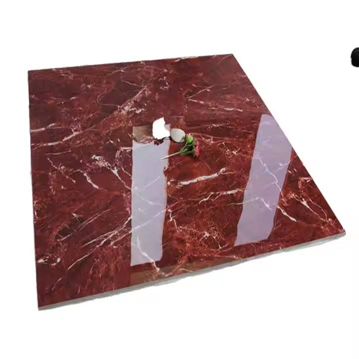 Gạch men bóng đỏ đậm thiết kế hiện đại 60x60cm, mặt đá cẩm thạch, dùng cho tường nội thất