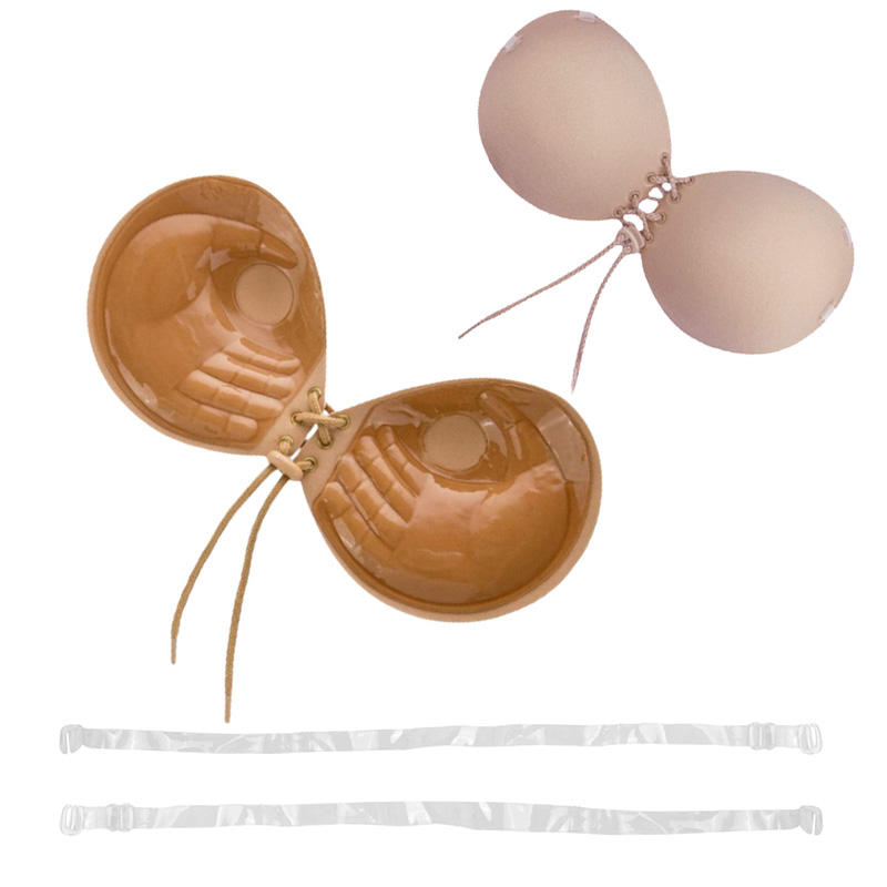 Áo ngực 3D nâng ngực nhỏ che nhũ hoa không dây, khóa cài trước dây rút lòng bàn tay sinh học, nội y gợi cảm cho áo quây, váy cưới.