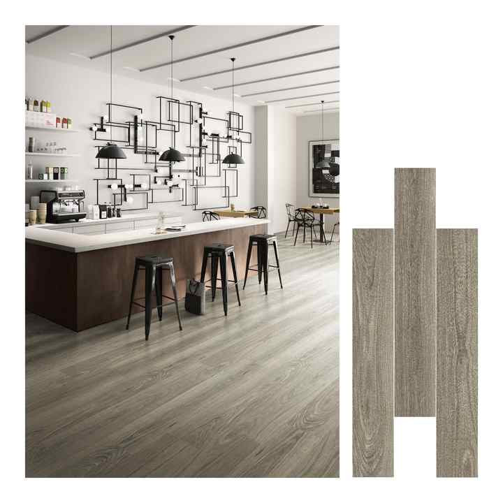Gạch lát sàn gỗ giả gỗ bóng mài hiện đại cửa hàng xả kho