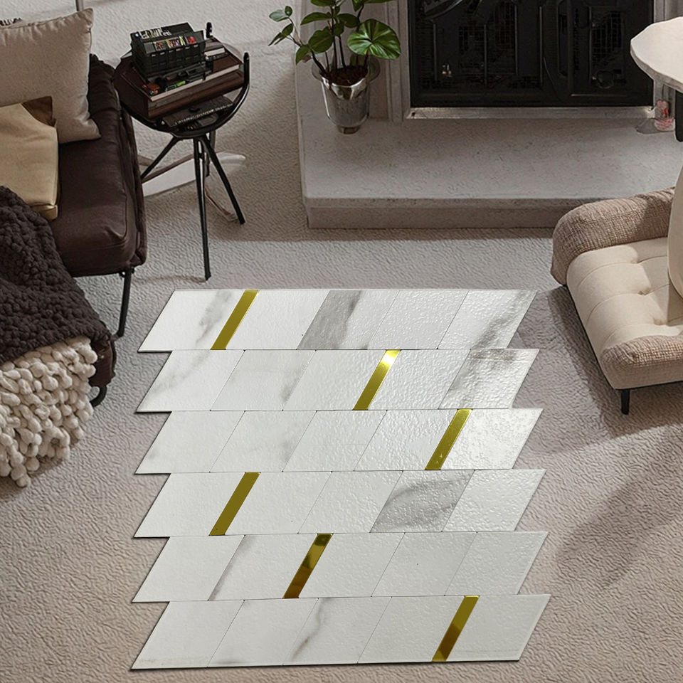 Ốp lát PVC khảm trắng hiện đại, dễ lắp đặt, keo dính acrylic 3M