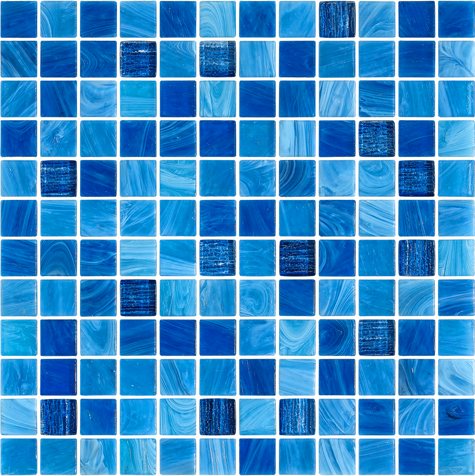 Gạch mosaic thủy tinh chất lượng cao ốp bể bơi trong nhà vân vuông màu xanh pha trộn