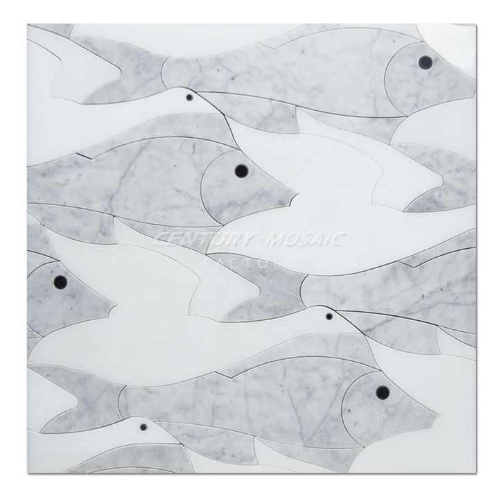 Tranh khảm đá cẩm thạch trắng Carrara hình cá bay thế kỷ