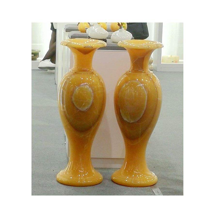Lọ hoa đá cẩm thạch Onyx trắng vàng thiết kế hiện đại