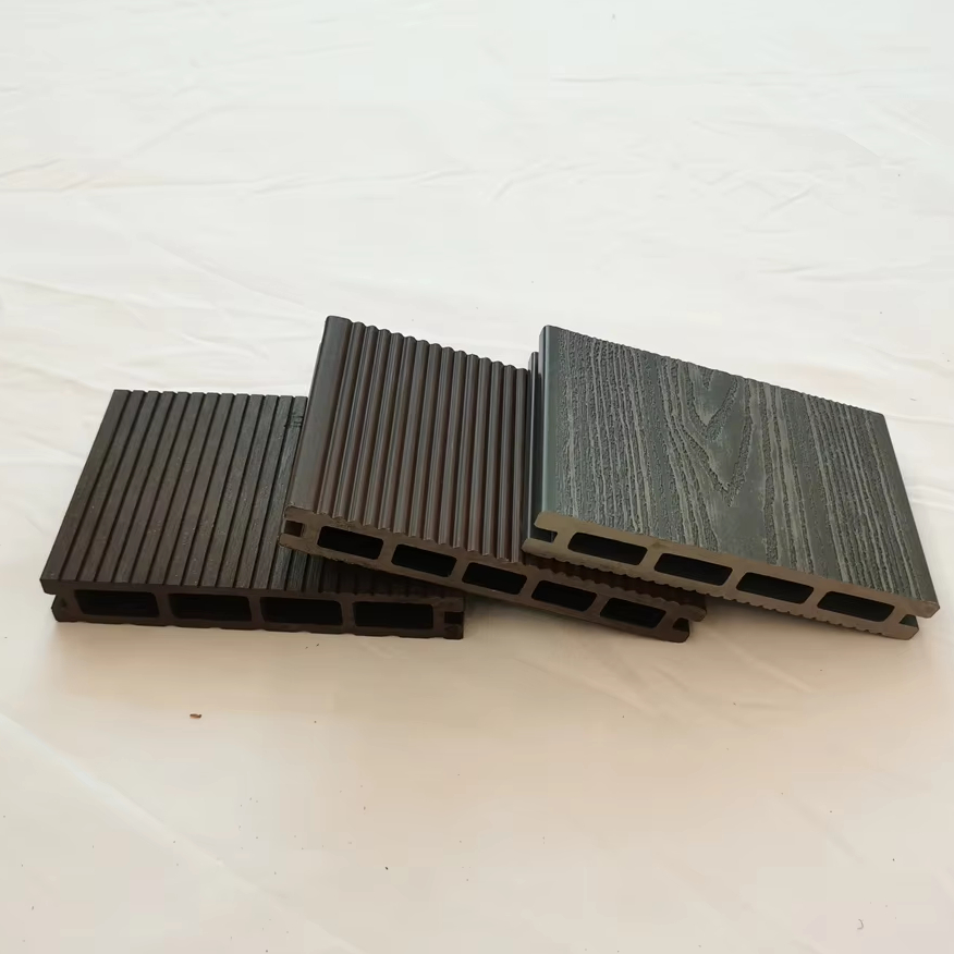 Tấm ốp sân vườn ngoài trời thiết kế hiện đại tùy chỉnh, sàn gỗ nhựa đùn đồng chất rỗng với phụ kiện, chống thấm, chống trơn