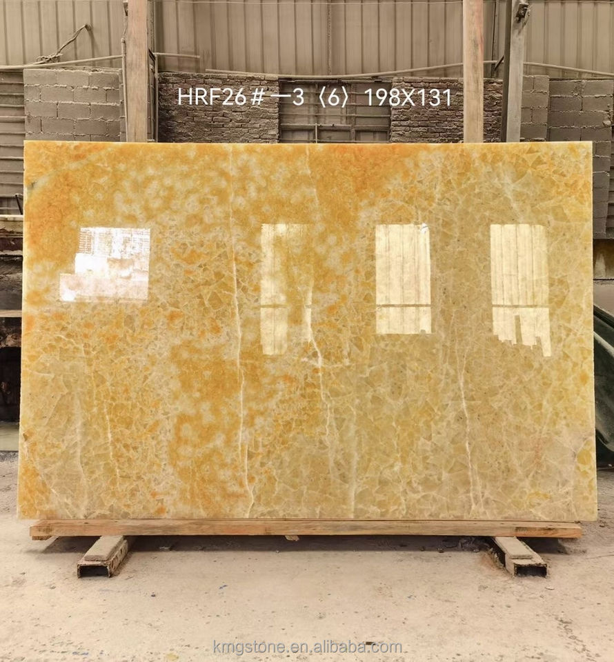Tấm đá cẩm thạch Onyx vàng khổ lớn chất lượng cao, bán chạy, bề mặt đánh bóng, chống thấm nước, bền, bảo hành trên 5 năm, dùng trong nhà cho khách sạn.