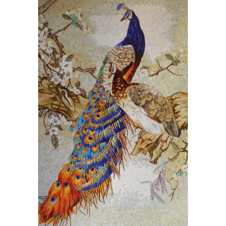 Tranh Treo Tường Khảm Đá Cẩm Thạch Cao Cấp Hình Chim Công Đẹp Mắt, Thiết Kế Thủ Công Độc Đáo Dành Cho Phòng Khách