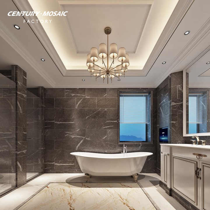 Gạch lát phòng tắm hiện đại Centurymosaic gỗ tần bì New Zealand màu nâu cẩm thạch