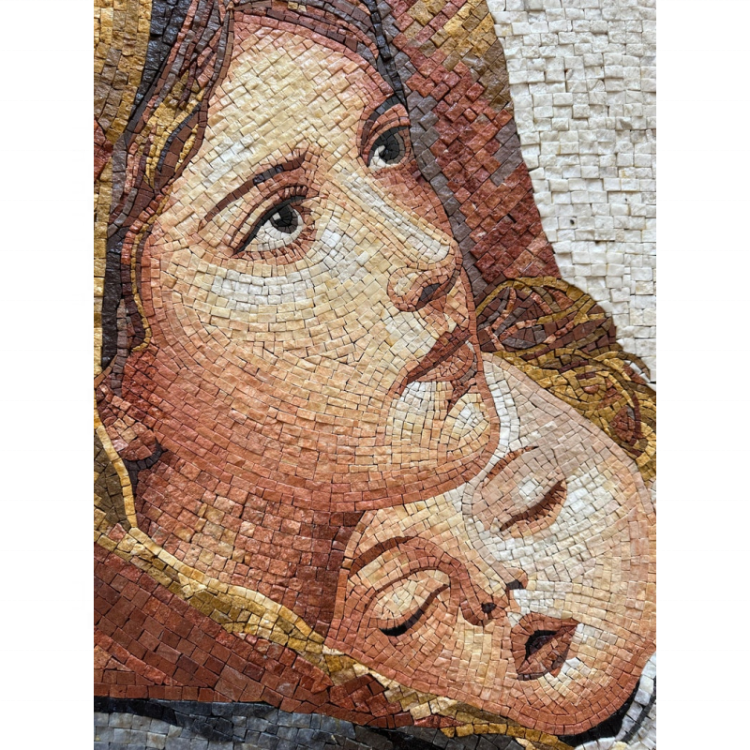 Bích họa khảm đá cẩm thạch thủ công chất lượng cao, cảnh mẹ và bé ngủ ấm áp