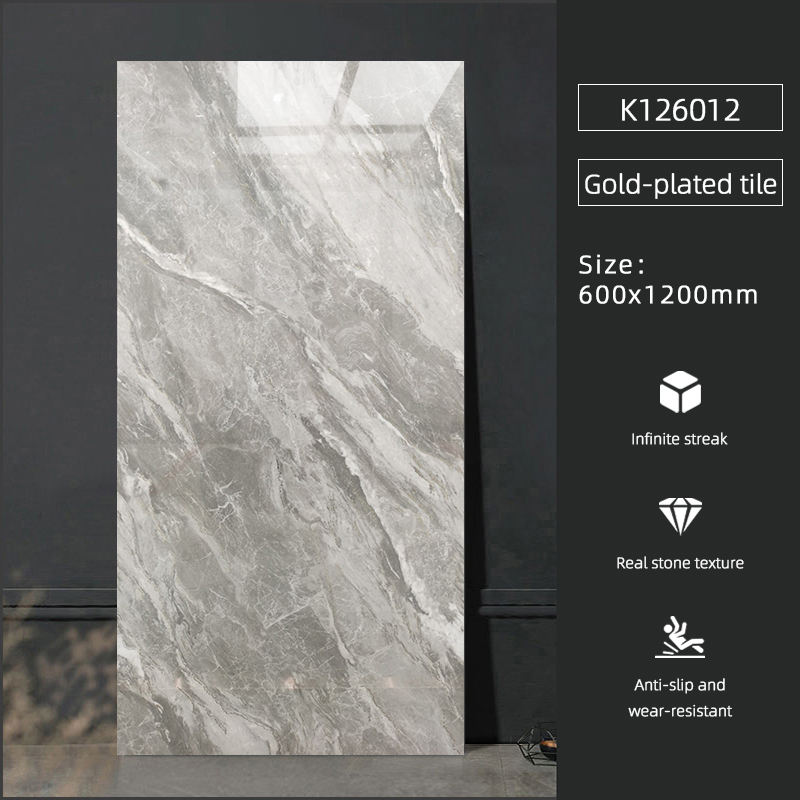 Gạch lát sàn gốm sứ hiện đại màu vàng vân đá cẩm thạch 60x120